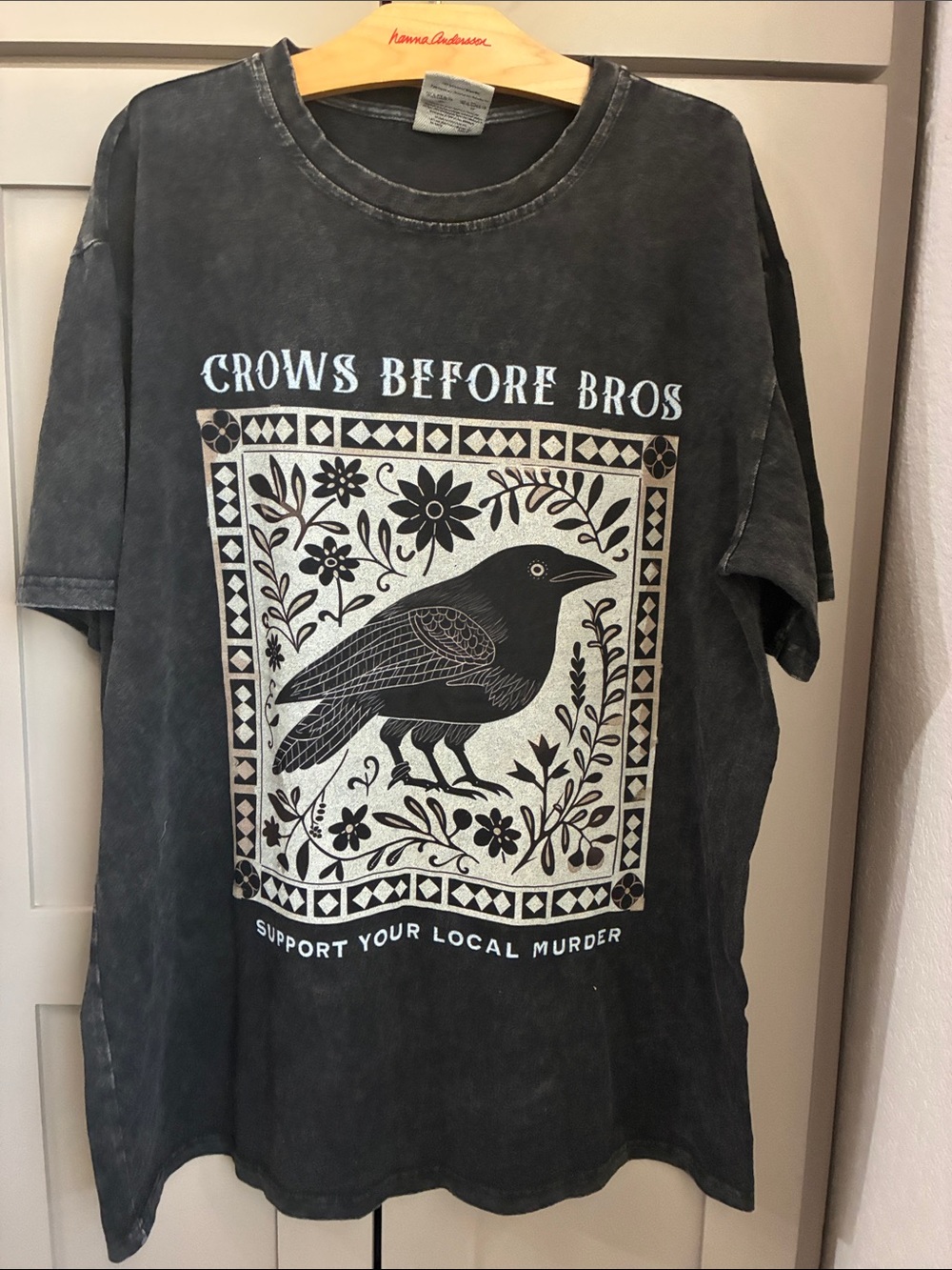 Crows Before Bros Goth Graphic T-Shirt | Oversized Black Tee | Like New